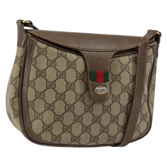 GUCCI GG Supreme Web Sherry Line Shoulder Bag Pvc Leather Beige Red - Picture 1 of 13